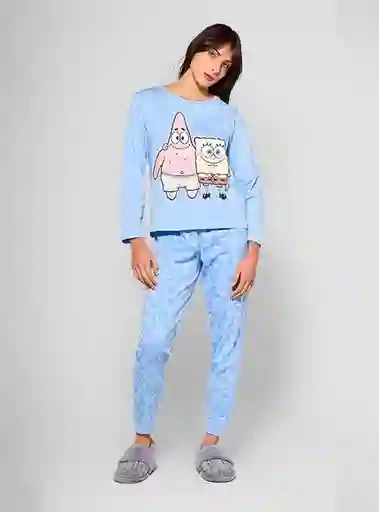 Bob Esponja Pijama Manga Larga Joger Celeste Talla L Fb V25