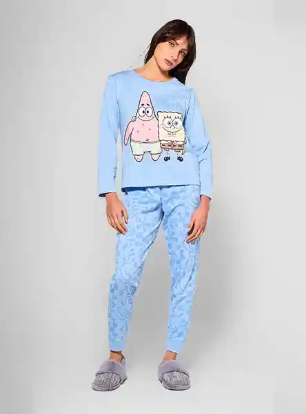 Bob Esponja Pijama Manga Larga Joger Celeste Talla L Fb V25