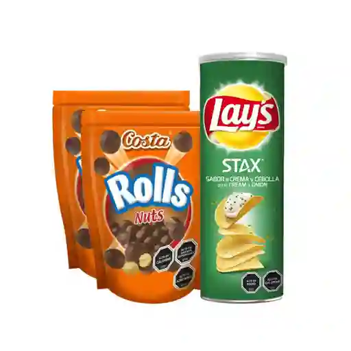 Combo Lays Papas Fritas Stax Crema y Cebolla + Rolls Bolit