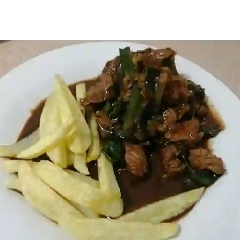 Cerdo Mongoliano con Papas Fritas