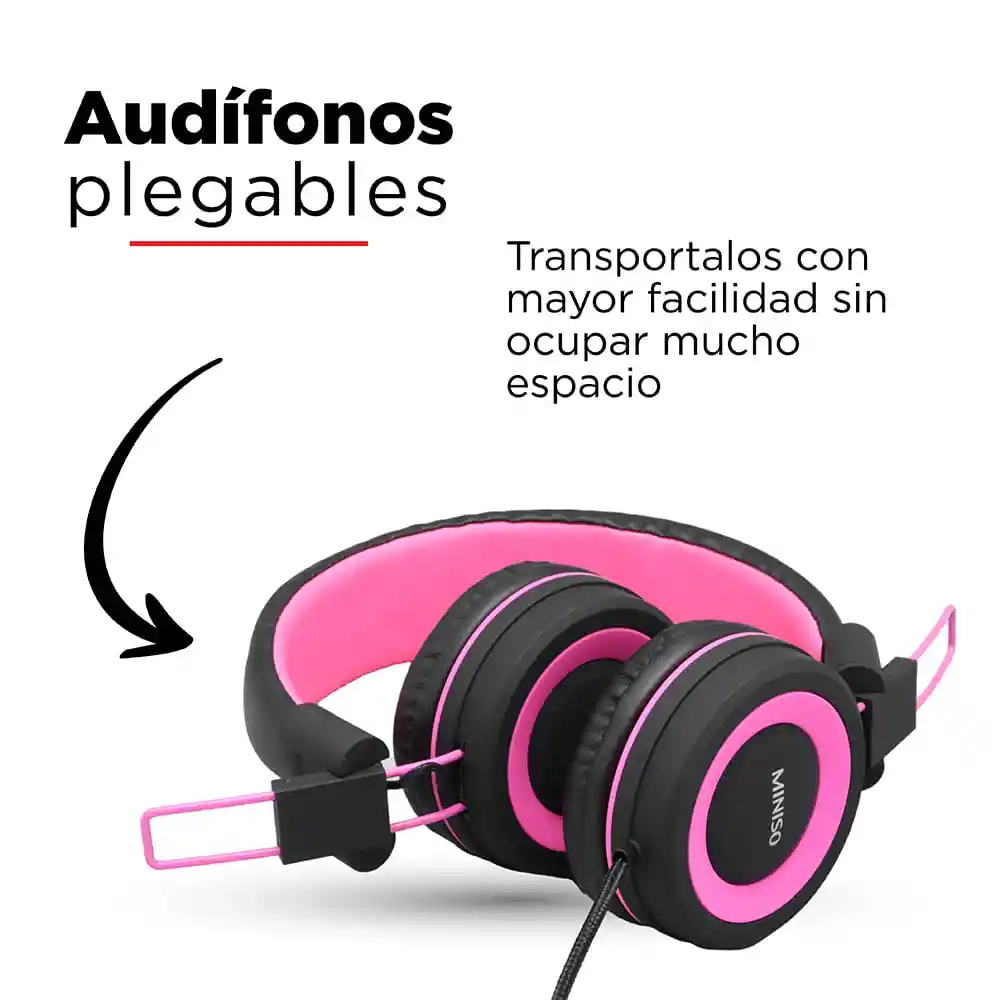 Miniso Audífonos De Diadema De Cable Rosa/negro