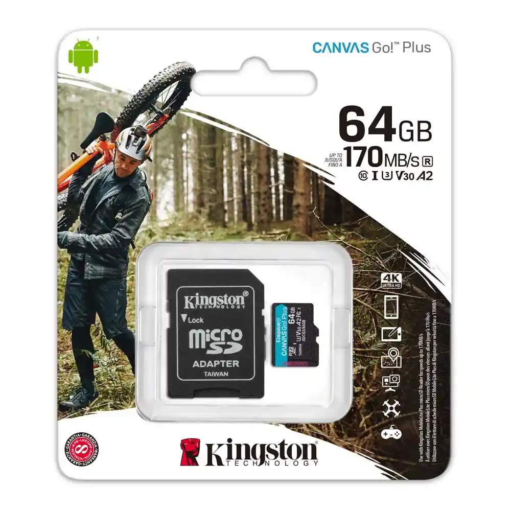 Kingston Tarjeta Micro Sdhc 64Gb u3 v3 Canvas go Plus SDCG3