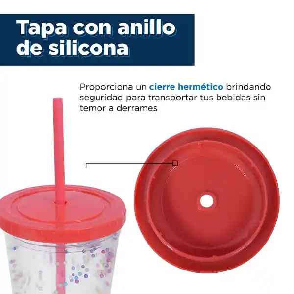 Miniso Vaso Con Bombilla de Doble Capa Con Decoraciones