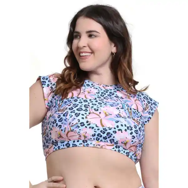 Bikini Estilo Crop Top Estampado Celeste Talla S Samia