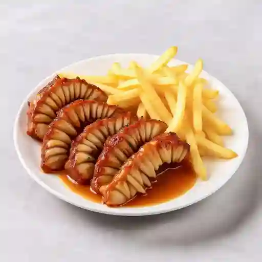 Diente dragón carne con papas fritas