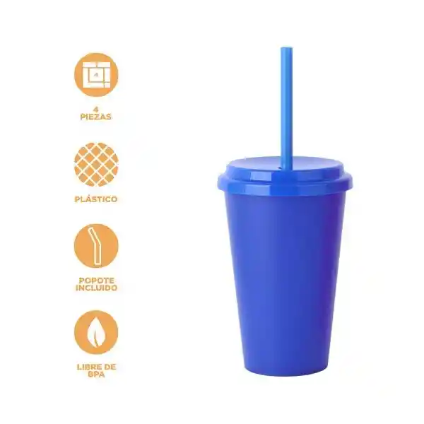 Set Vaso Con Tapa y Bombilla 360 mL Miniso