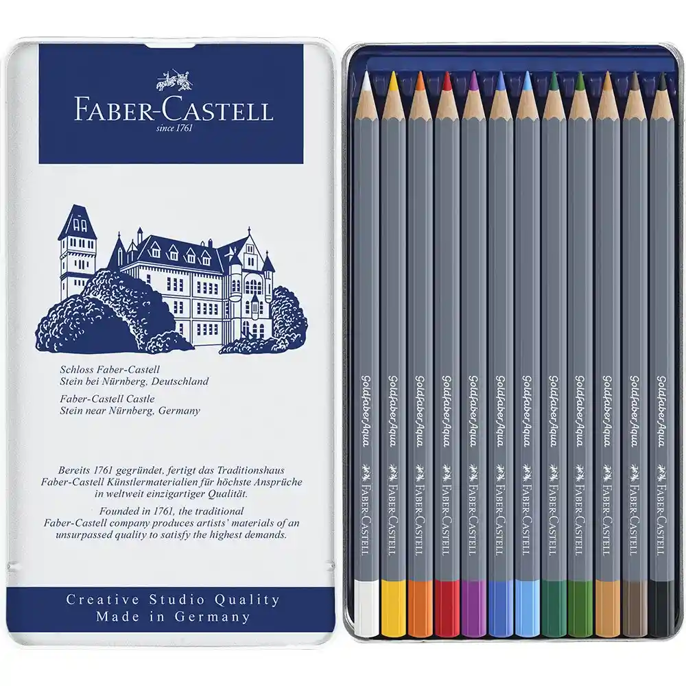 ESTUCHE DE 12 LÁPICES DE COLORES ACUARELABLES GOLDFABER AQUA CAJA METÁLICA(FSC)