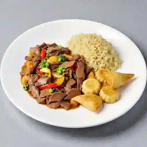 Carne Mongoliana Con Arroz Chaufan + 6u Wantan
