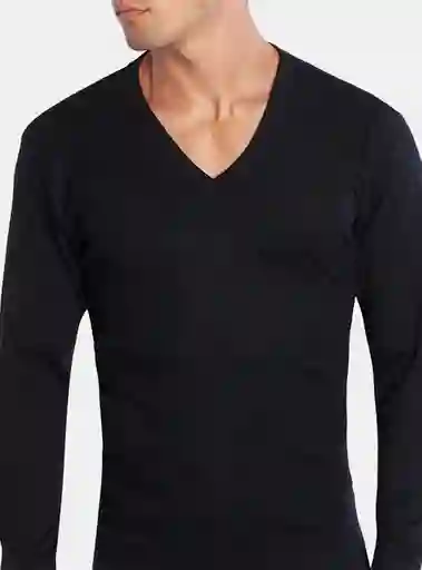 Tais Camiseta Algodón Cuello V Manga Larga Negro Talla L