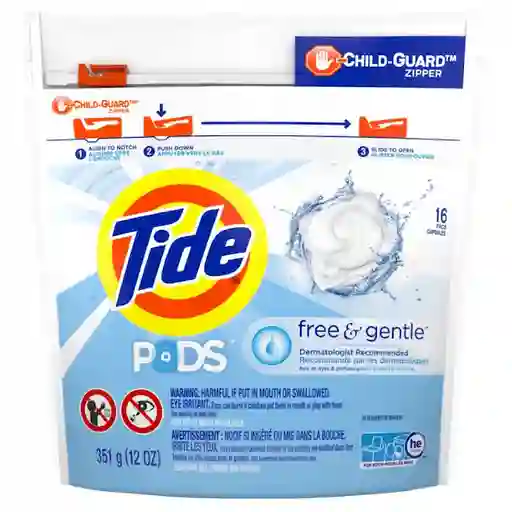 Tide Detergente de Ropa Free And Gentle Cápsulas 16 Pods