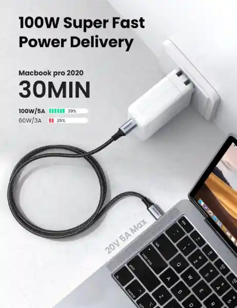 Ugreen Cable Usb-c 100w Pd Negro Modelo US316