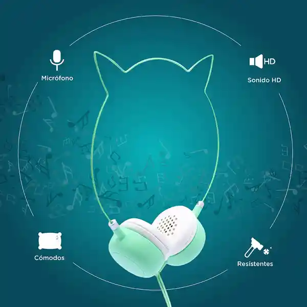 Audífonos de Diadema en Forma de Orejas de Gato Verde Miniso