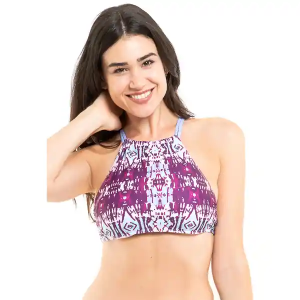 Bikini Peto Cuello Alto Cruzado Estampado Rosado Talla M Samia