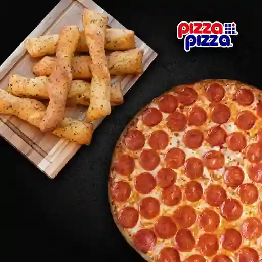 Pepperoni mediana con palitos de ajo