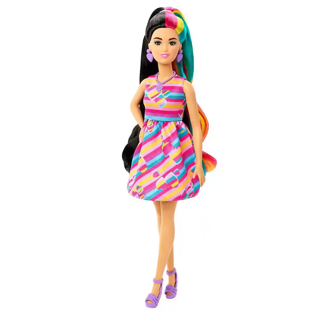 Barbie Muñeca Totally Hair Vestido de Rayas de Colores