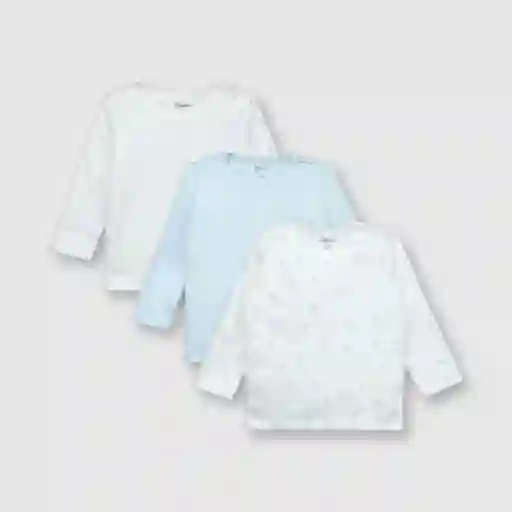 Pack Camiseta de Algodón de Bebé Niño Celeste Talla 3/6M Colloky