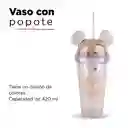 Vaso Con Bombilla Plástico Dorado Mickey Mouse 420 mL Miniso