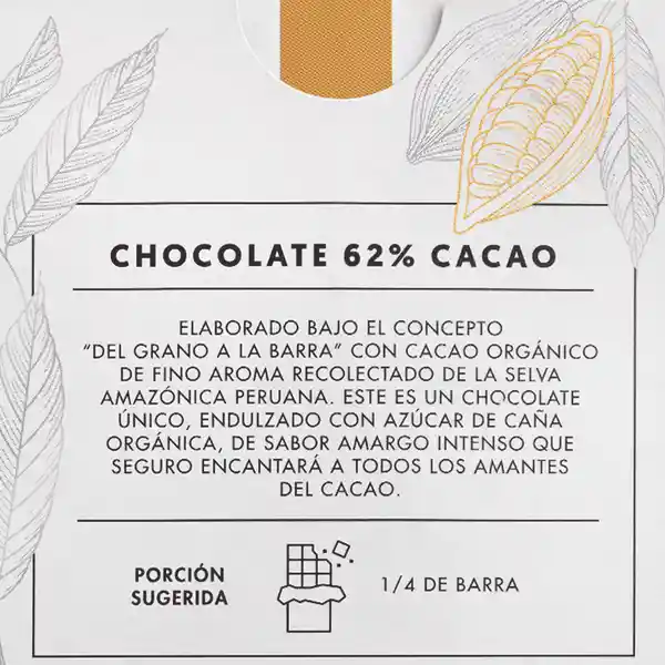 Manare Barra de Chocolate Orgánico 62 % Cacao
