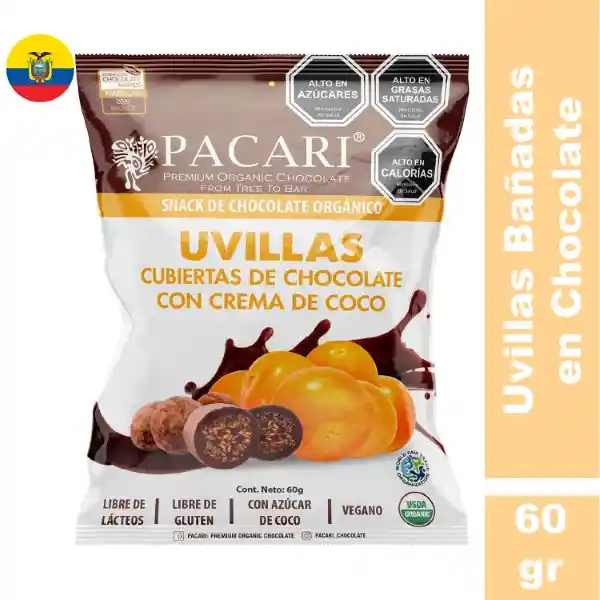 Uvillas Baadas Pacari en Chocolate Con Crema Coco Jumbo Impo