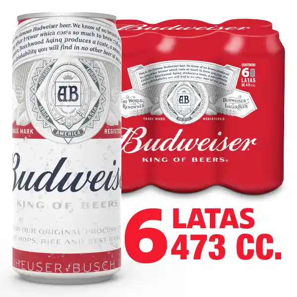 Budweiser Cerveza Rubia en Lata 6 x 473 cc