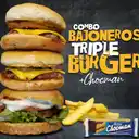 Bajoneros Triple Burger (3 Burger + 1 Porc. de Papas + 1 Chocman