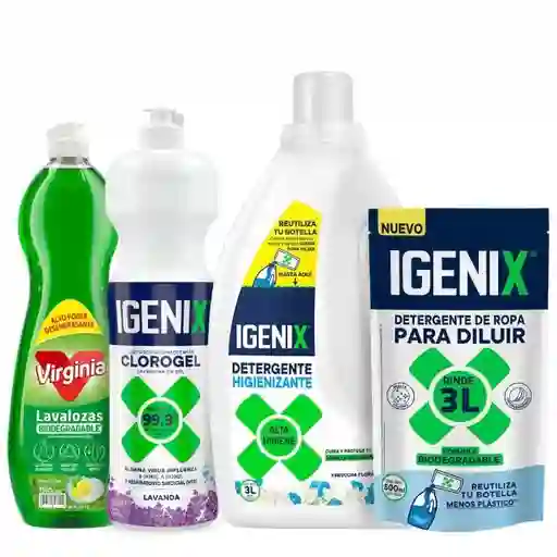 Igenix Kit Detergente + Repuesto + Clorogel + Lavaloza