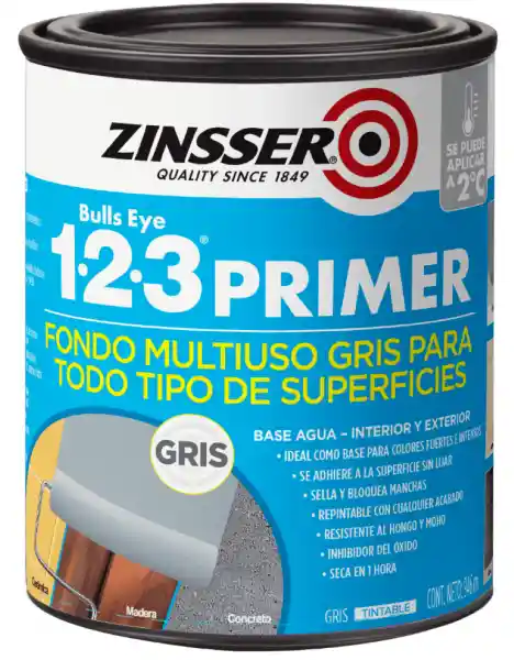 Zinsser Imprimante 1-2-3 Primer Base Agua Gris Mate