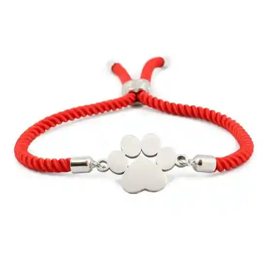 Pulsera de Cuerda Placa de Huella Mascota Ajustable Rojo