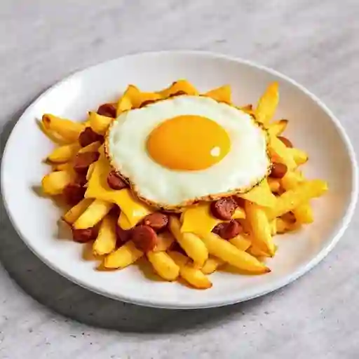 Papas Fritas Grande (500grs) + Queso Cheddar Y Gouda + Chorizo + Huevo