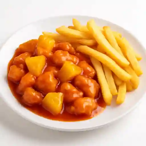 Pollo Piña con Papas Fritas