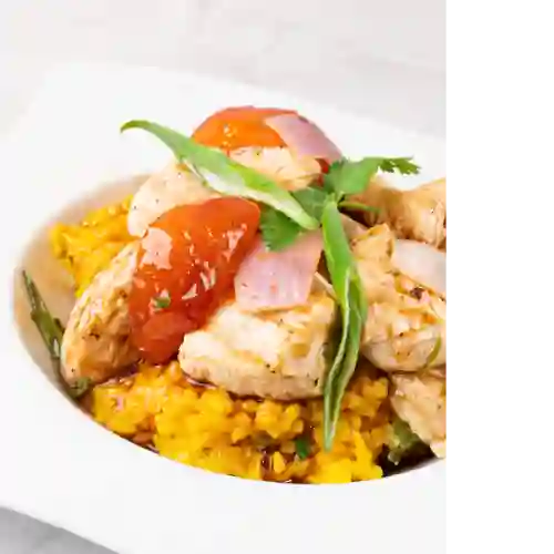 Pollo Saltado con Risotto Al Ají Amarill