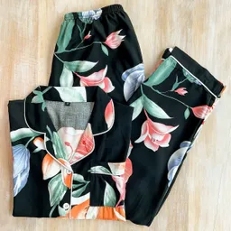 Igna Del Real Pijama Negro Flores en Viscosa Talla M
