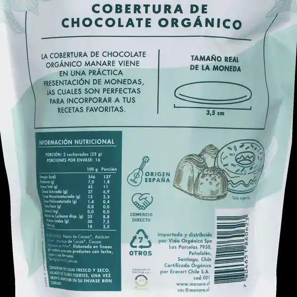 Manare Cobertura 70% Cacao Orgánico