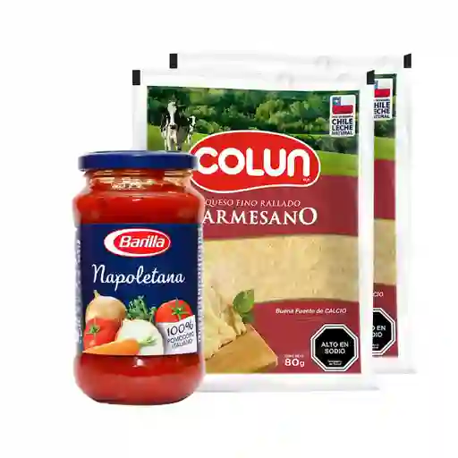 Combo Barilla Salsa Napolitana 100% Pomodoro + Colun Queso