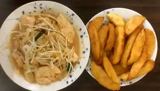 Diente de dragon con carne con papas