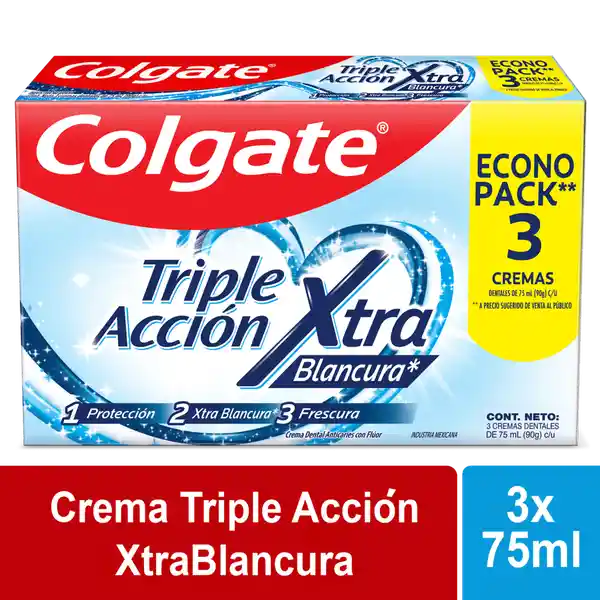 Pasta Dental Colgate Triple Acción Extra Blanco 90 g x 3 Und