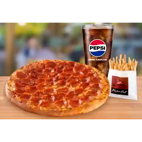 Pizza Pepperoni Individual + Papas Medianas + Bebida 350 ml