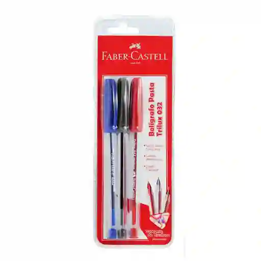 Faber Castell Lápiz Pasta Punta Media BLIS3U Azul, Rojo, Negro