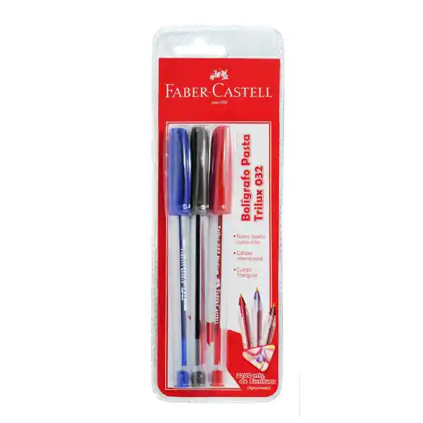 Faber Castell Lápiz Pasta Punta Media BLIS3U Azul, Rojo, Negro