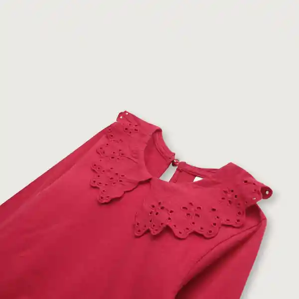 Polera de Niña Manga Larga Cuello Broderie Rojo Talla 2A Opaline