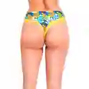 Bikini Calzón Tanga Reversible Tiro Alto Estampado Amarillo T. M Samia