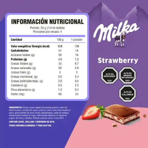 Milka Chocolate Tableta Sabor a Yogur de Frutilla 100 g