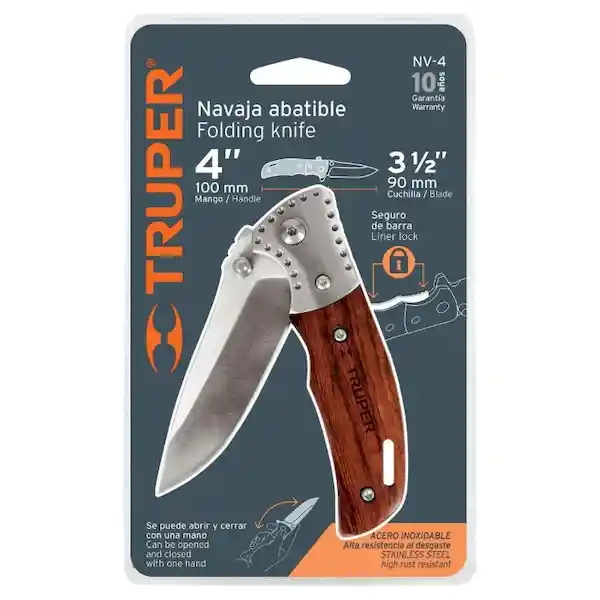 Truper Cuchillo Navaja Abatible Mango Madera 4"