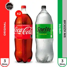 Coca-Cola Original Gaseosa Coca-Cola 3L x 2 + Sprite 3 L