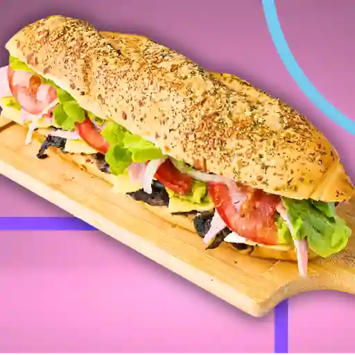 Sandwich jamón queso champiñon palta veg