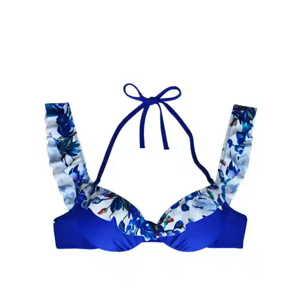 Bikini Sostén Con Vuelos Estampado Azul Talla XL Samia