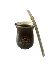 Mate Acero Copihue Con Bombilla Grande Gris el Buen Pastor