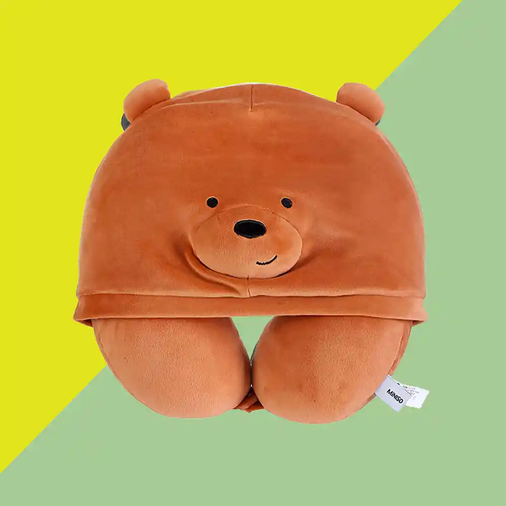 Miniso Almohada Para Viaje Con Capucha Grizzly - We Bare Bears