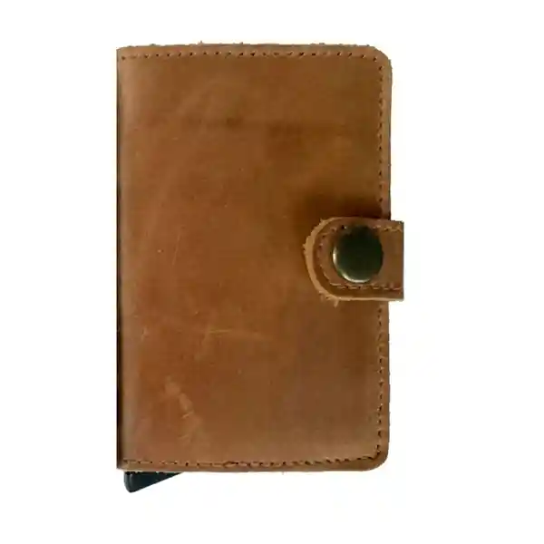 Billetera de Cuero Con Broche Camel