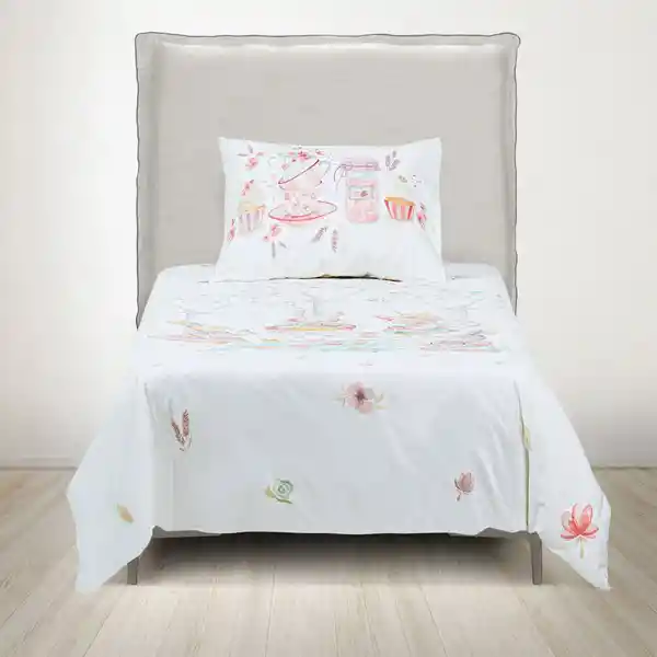 Funda Plumón Kids Reversible Hora Del té 1.5 Plazas Rosen